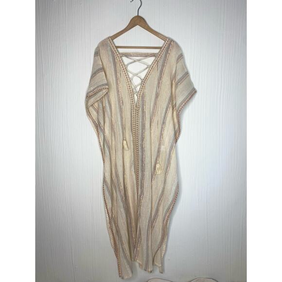 Z&L Golden Slumbers Metallic Stripe Cotton Kaftan Dress NWT US MEDIUM/LARGE - Picture 9 of 16